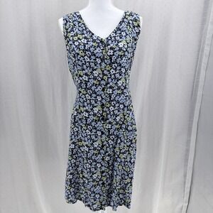 Faded Glory Blue Flower Dress String Tie Rayon Extra Large Women's